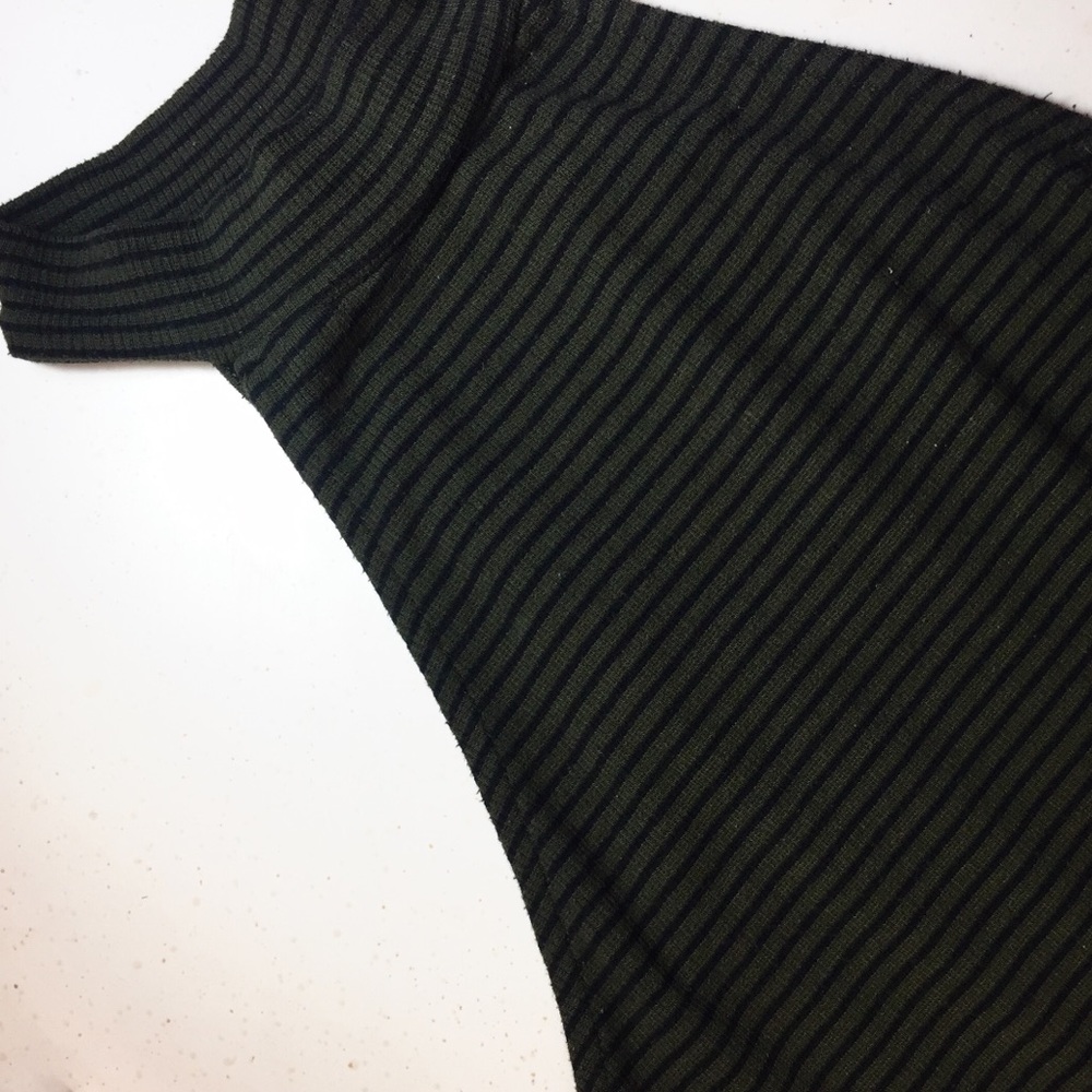 women’s black striped, dark green bodysuit